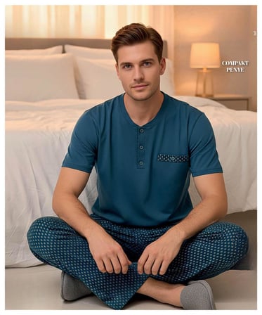 Arcan Erkek Düğme Yaka Kısa Kol Compact Penye Pijama Takımı 65130P - 1 Adet
