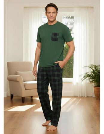 Pijamoni Erkek Bisiklet Yaka Kısa Kol İnce Pijama Takımı 6163/8 - 1 Adet