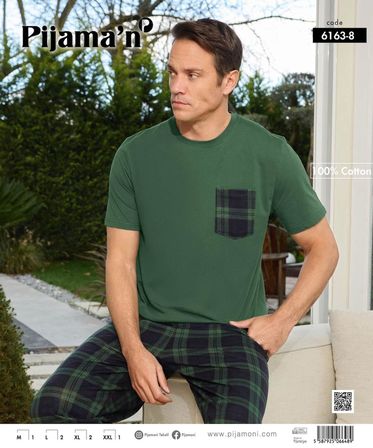Pijamoni Erkek Bisiklet Yaka Kısa Kol İnce Pijama Takımı 6163/8 - 1 Adet