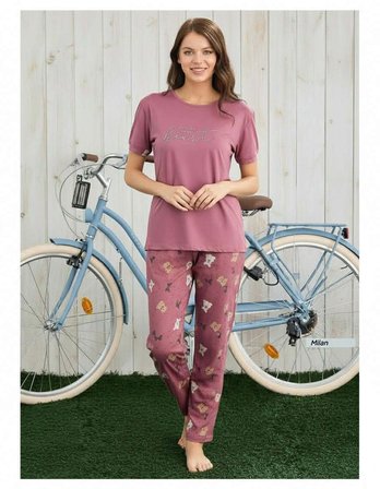 Pijamoni Kadın Milan Bisiklet Yaka Kısa Kol İnce Pijama Takımı 7605/46 - 1 Adet