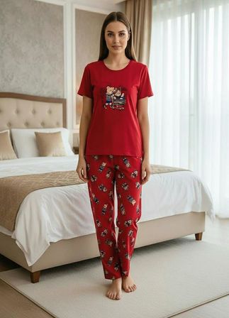 Mihra Kadın Compakt Penye Bisiklet Yaka Kısa Kol İnce Pijama Takımı 90784K - 1 Adet