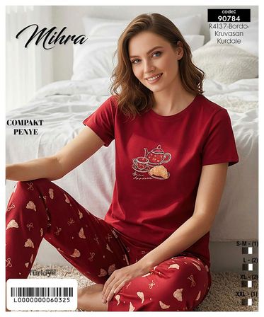 Mihra Kadın Compakt Penye Bisiklet Yaka Kısa Kol İnce Pijama Takımı 90784B - 1 Adet