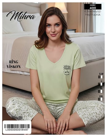 Mihra Kadın Viskon V Yaka Kısa Kol KAPRİ Likralı Pijama Takımı 40111Y - 1 Adet