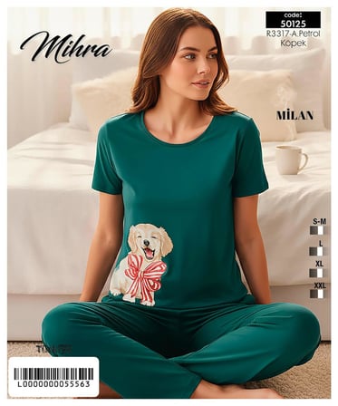 Mihra Kadın Milan Bisiklet Yaka Kısa Kol Likralı Pijama Takımı 50125P - 1 Adet