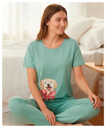 Mihra Kadın Milan Bisiklet Yaka Kısa Kol Likralı Pijama Takımı 50125Y - 1 Adet