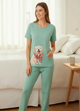 Mihra Kadın Milan Bisiklet Yaka Kısa Kol Likralı Pijama Takımı 50125Y - 1 Adet