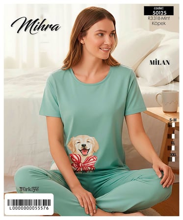Mihra Kadın Milan Bisiklet Yaka Kısa Kol Likralı Pijama Takımı 50125Y - 1 Adet