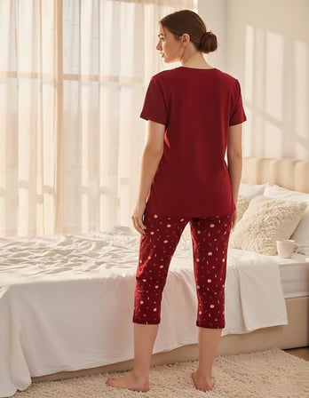 Mihra Kadın %100 Pamuk Bisiklet Yaka Kısa Kol KAPRİ  Pijama Takımı 90787kk - 1 Adet