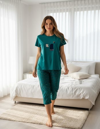 Mihra Kadın %100 Pamuk Bisiklet Yaka Kısa Kol KAPRİ  Pijama Takımı 90787P - 1 Adet