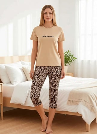 Mihra Kadın Bisiklet Yaka MİLAN Likralı KAPRİ Kısa Kol Pijama Takımı 50108EE - 1 Adet