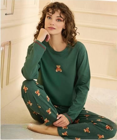 Mihra Kadın %100 Pamuk Bisiklet Yaka Uzun Kol İnce Pijama Takımı 90762Y - 1 Adet
