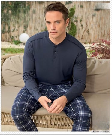 Pijamoni Erkek Düğme Yaka Uzun Kol Mevsimlik Pijama Takımı 6810/22 - 1 Adet