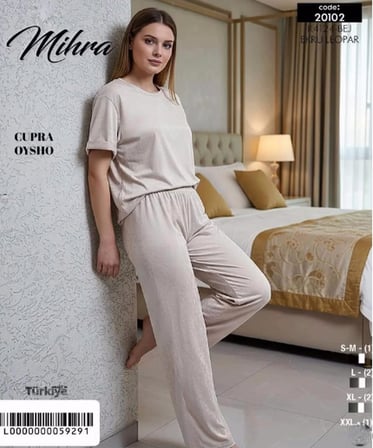 Mihra Kadın Oysho Bisiklet Yaka Kısa Kol İnce Pijama Takımı 20102BL - 1 Adet