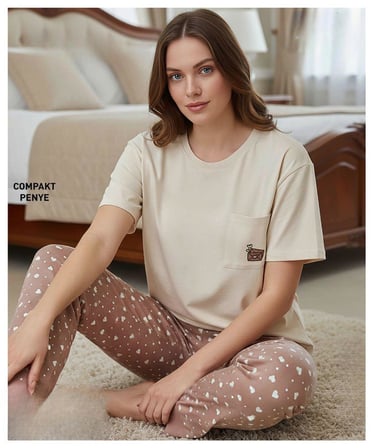 Mihra Kadın Compakt Penye Bisiklet Yaka Kısa Kol İnce Pijama Takımı 90791K - 1 Adet