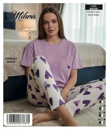 Mihra Kadın Compakt Penye Bisiklet Yaka Kısa Kol İnce Pijama Takımı 90791L - 1 Adet