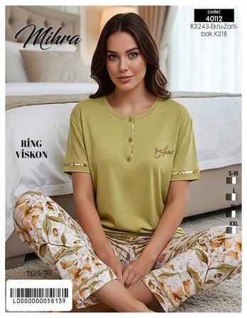 Mihra Kadın Ring Viskon Düğmeli Yaka Kısa Kol Likralı Pijama Takımı 40112FY - 1 Adet