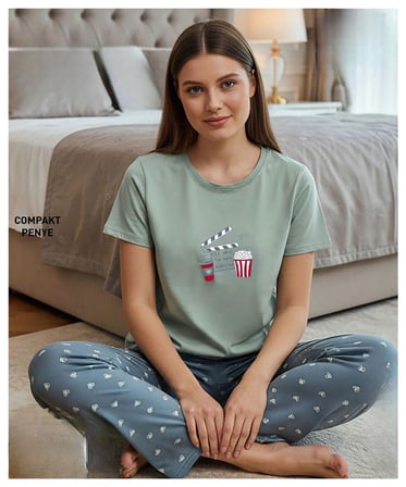 Mihra Kadın Compakt Penye Bisiklet Yaka Kısa Kol İnce Pijama Takımı 90784MY - 1 Adet