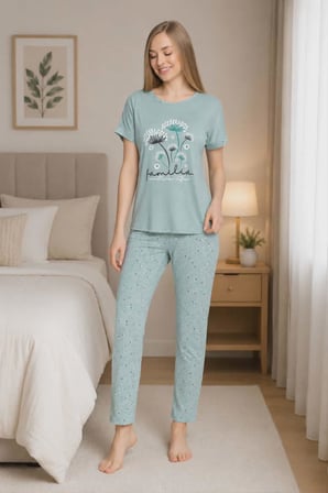 Senfoni Kadın Bamboo Viskon Bisiklet Yaka Kısa Kol Pijama Takımı 10337 -1 Adet