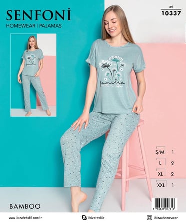 Senfoni Kadın Bamboo Viskon Bisiklet Yaka Kısa Kol Pijama Takımı 10337 -1 Adet