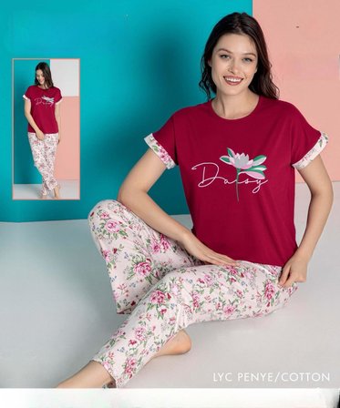 Senfoni Kadın Penye Bisiklet Yaka Kısa Kol Pijama Takımı 10210 -1 Adet