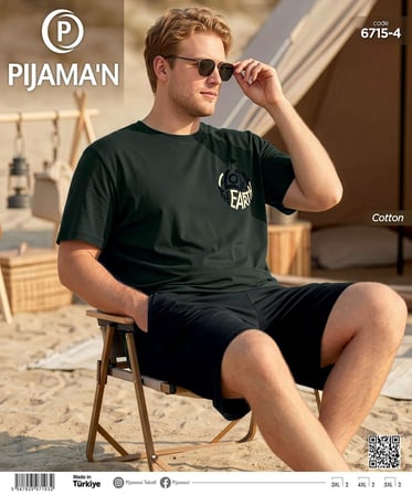 Pijamoni Erkek Battal Bisiklet Yaka Kısa Kol Şortlu Pijama Takımı 6715/4 - 1 Adet