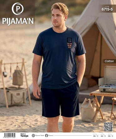 Pijamoni Erkek Battal Bisiklet Yaka Kısa Kol Şortlu Pijama Takımı 6715/5 - 1 Adet