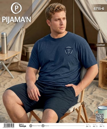 Pijamoni Erkek Battal Bisiklet Yaka Kısa Kol Şortlu Pijama Takımı 6715/6 - 1 Adet