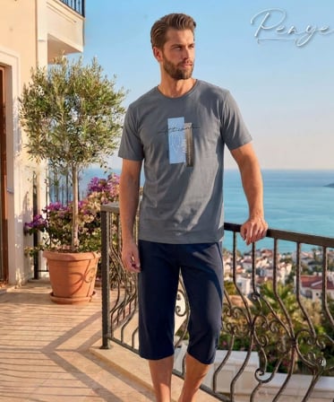 Pijamerry Erkek Bisiklet Yaka Kısa Kol Kapri Pijama Takımı 8013 - 1 Adet