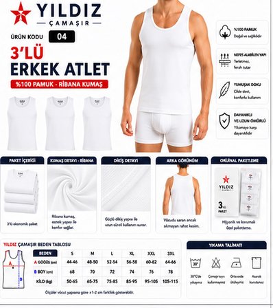 Yıldız Çamaşır Erkek Ribana Askılı Atlet (04-18-21) - 3 Adet