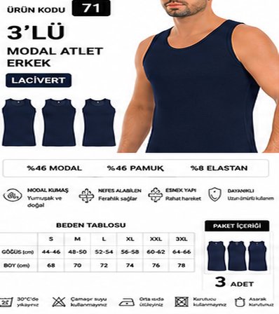 Yıldız Çamaşır Erkek Modal Likralı Askılı Atlet (70-71-72-73-74) - 3 Adet