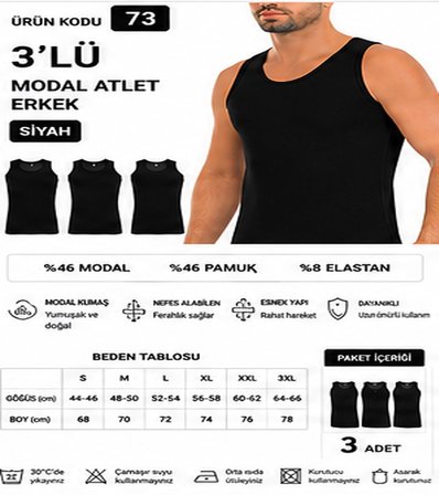 Yıldız Çamaşır Erkek Modal Likralı Askılı Atlet (70-71-72-73-74) - 3 Adet