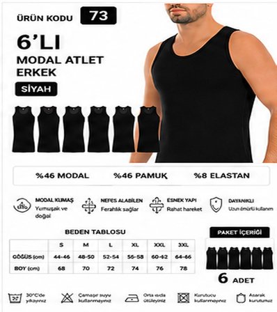 Yıldız Çamaşır Erkek Modal Likralı Askılı Atlet (70-71-72-73-74) - 6 Adet
