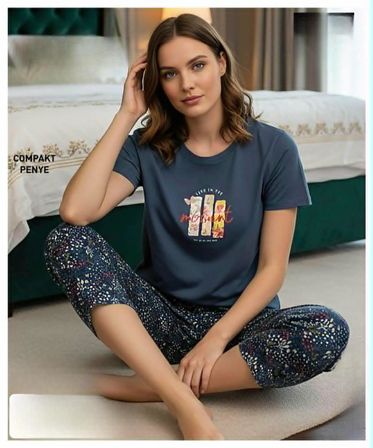 Mihra Kadın %100 Pamuk Bisiklet Yaka Kısa Kol KAPRİ  Pijama Takımı 90787/4449 - 1 Adet