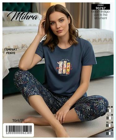 Mihra Kadın %100 Pamuk Bisiklet Yaka Kısa Kol KAPRİ  Pijama Takımı 90787/4449 - 1 Adet