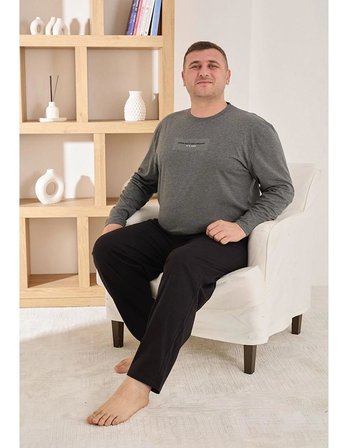 Pijamoni Erkek Battal Bisiklet Yaka Penye Uzun Kol  Pijama Takımı 6700/3 - 1 Adet