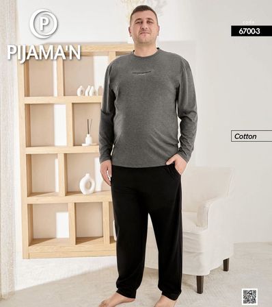 Pijamoni Erkek Battal Bisiklet Yaka Penye Uzun Kol  Pijama Takımı 6700/3 - 1 Adet