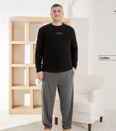 Pijamoni Erkek Battal Bisiklet Yaka Penye Uzun Kol  Pijama Takımı 6700/5 - 1 Adet