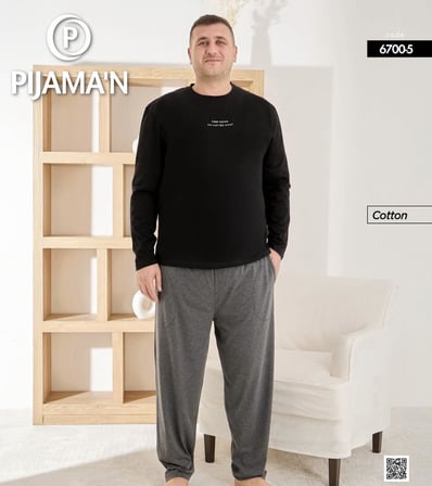 Pijamoni Erkek Battal Bisiklet Yaka Penye Uzun Kol  Pijama Takımı 6700/5 - 1 Adet
