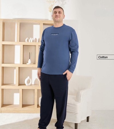 Pijamoni Erkek Battal Bisiklet Yaka Penye Uzun Kol  Pijama Takımı 6700/7 - 1 Adet