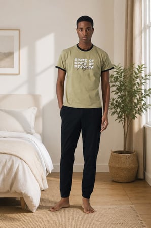 Kapbirtane Arcan Erkek Bisiklet Yaka Kısa Kollu  Manşetli Paça Pijama Takımı 65002H - 1 Adet