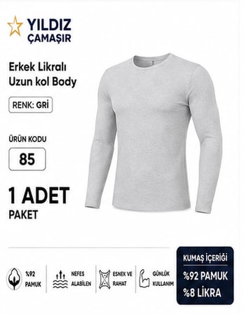 Yıldız Çamaşır Erkek Likralı Uzun Kol Bady Fanila Atlet (85-86-87) - 1 Adet