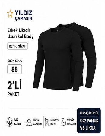 Yıldız Çamaşır Erkek Likralı Uzun Kol Bady Fanila Atlet (85-86-87) - 2 Adet