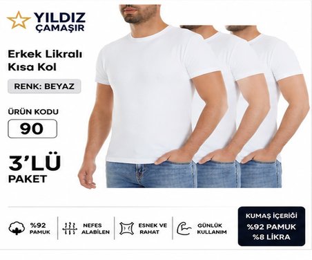 Yıldız Çamaşır Erkek Likralı Kısa Kol Bady Fanila Atlet (90-91-92) - 3 Adet