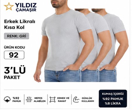 Yıldız Çamaşır Erkek Likralı Kısa Kol Bady Fanila Atlet (90-91-92) - 3 Adet