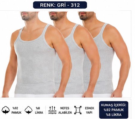 Yıldız Çamaşır Erkek Kaşkorse Likralı İnce Askılı Atlet (310-311-312) - 3 Adet