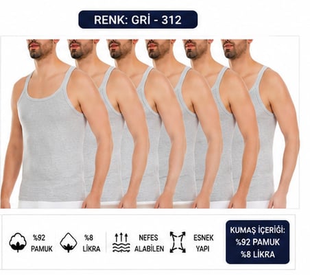Yıldız Çamaşır Erkek Kaşkorse Likralı İnce Askılı Atlet (310-311-312) - 6 Adet