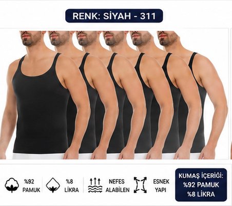 Yıldız Çamaşır Erkek Kaşkorse Likralı İnce Askılı Atlet (310-311-312) - 6 Adet
