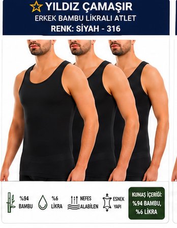 Yıldız Çamaşır Erkek Bambu Likralı Askılı Atlet (315-316-317-318)- 3 Adet