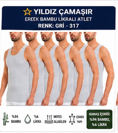 Yıldız Çamaşır Erkek Bambu Likralı Askılı Atlet (315-316-317-318)- 6 Adet