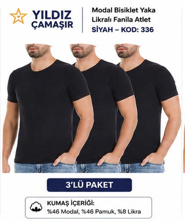 Yıldız Çamaşır Erkek Modal Bisiklet Yaka Likralı Fanila Atlet (335-336-337-338)- 3 Adet